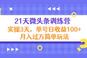 21天微头条训练营，实操3天，单号日收益100+月入过万简单玩法