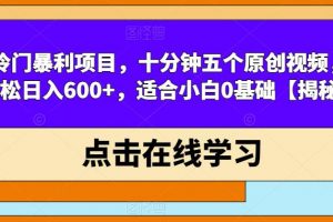 冷门暴利项目，十分钟五个原创视频，轻松日入600+，适合小白0基础【揭秘】