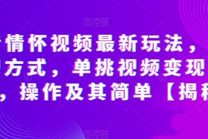 抖音情怀视频最新玩法，多种变现方式，单挑视频变现1000+，操作及其简单【揭秘】