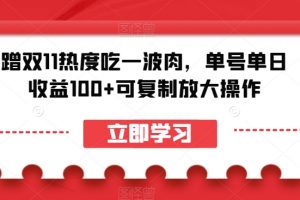 蹭双11热度吃一波肉，单号单日收益100+可复制放大操作【揭秘】