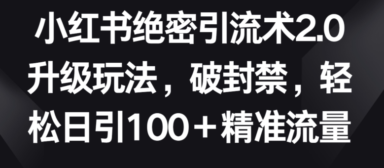 小红书绝密引流术2.0升级玩法，破封禁，轻松日引100+精准流量【揭秘】