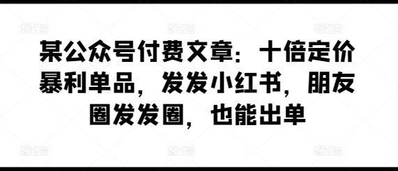 某公众号付费文章：十倍定价暴利单品，发发小红书，朋友圈发发圈，也能出单