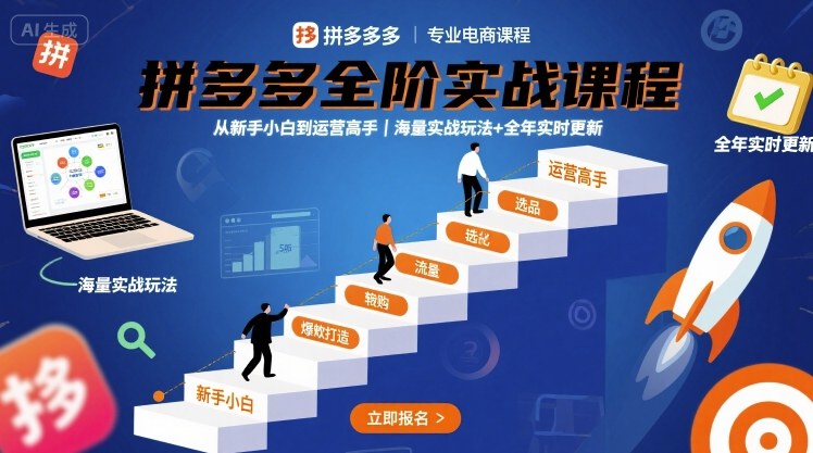 拼多多全阶实战课程,从新手小白到运营高手,海量实战玩法+全年实时更新【2025年10月更新】插图 拼多多全阶实战课程,从新手小白到运营高手,海量实战玩法+全年实时更新【2025年10月更新】