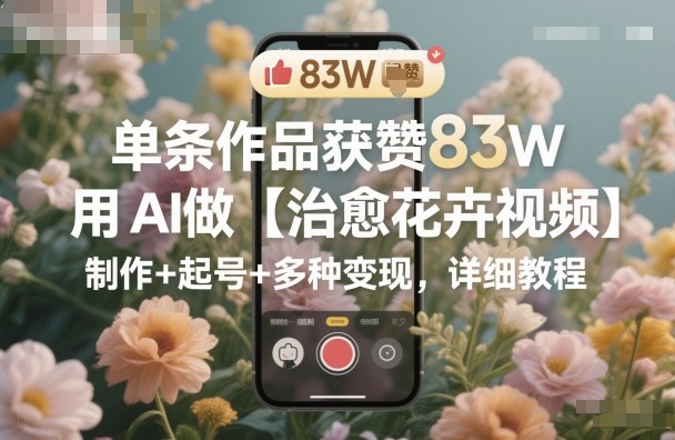 单条作品获赞83W,用AI做【治愈花卉视频】,制作+起号+多种变现,详细教程插图 单条作品获赞83W,用AI做【治愈花卉视频】,制作+起号+多种变现,详细教程
