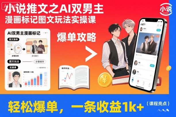 小说推文之AI双男主漫画标记图文玩法实操课,轻松爆单,一条收益1k+插图 小说推文之AI双男主漫画标记图文玩法实操课,轻松爆单,一条收益1k+