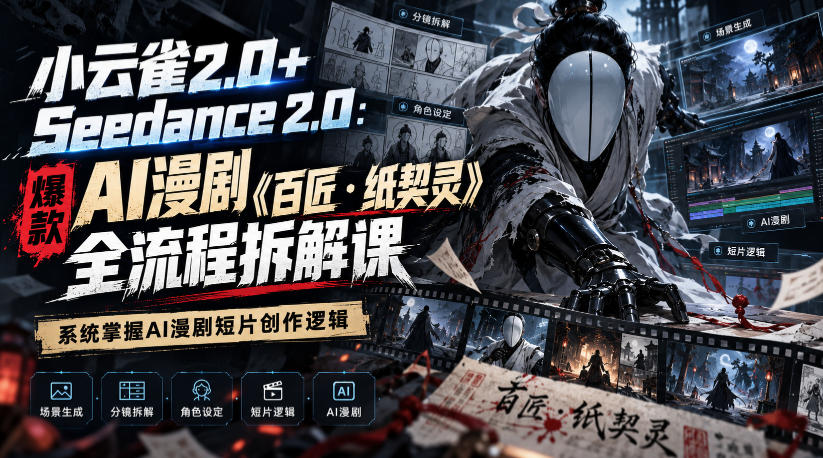 小云雀2.0+Seedance 2.0：爆款AI漫剧《百匠纸契灵》全流程拆解课，系统掌握AI漫剧短片创作逻辑
