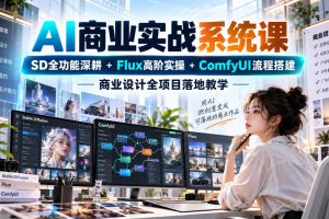 AI商业实战系统课｜SD全功能深耕+Flux高阶实操+Comfyui流程搭建，商业设计全项目落地教学