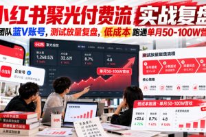 小红书聚光付费流实战复盘｜小团队蓝V账号，测试放量复盘，低成本跑通单月50-100W营收【文档】